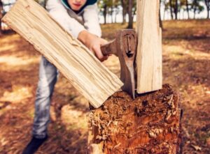 Man cutting wood